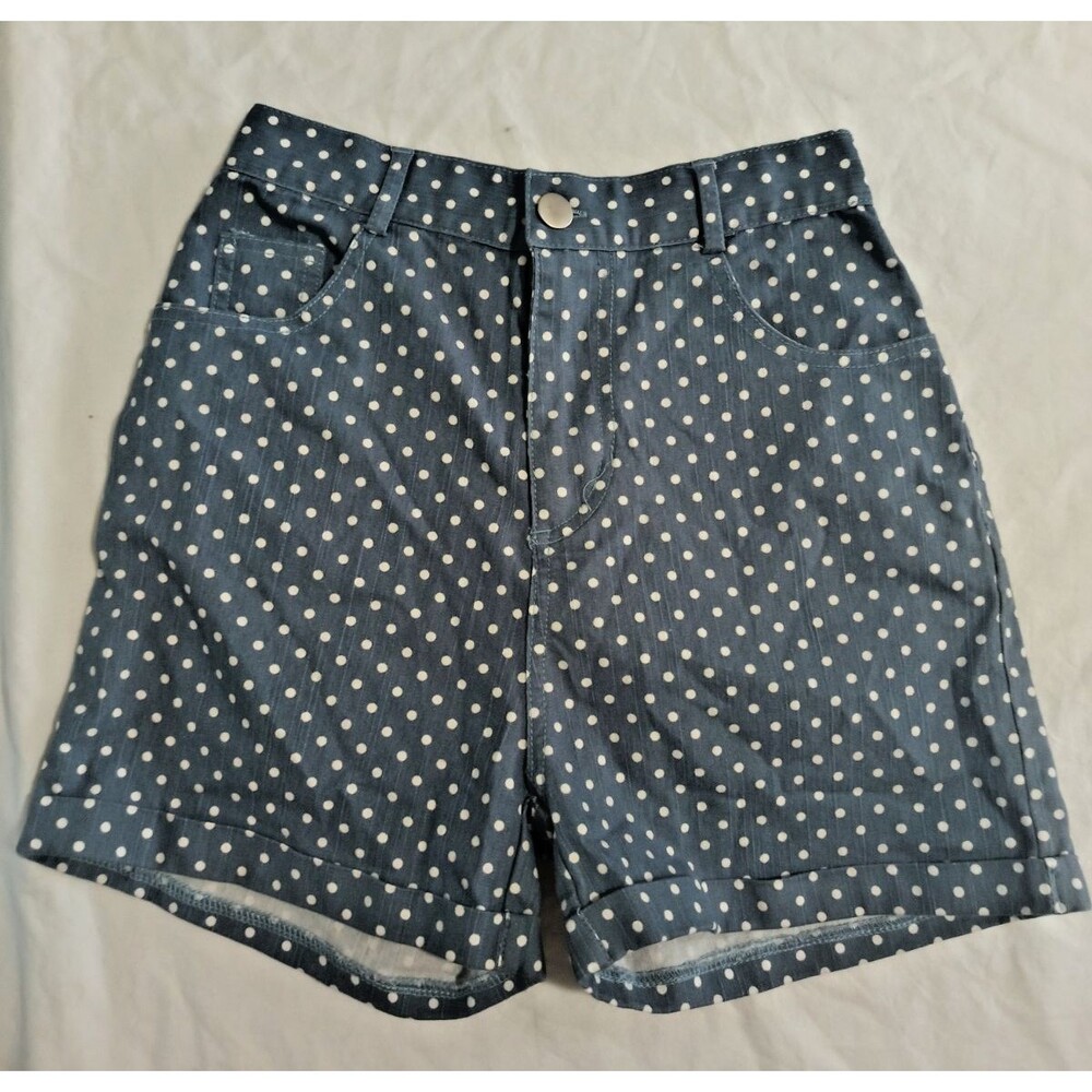 Kling Polka Dot Denim Shorts Women's XS Blue White Retro High Rise